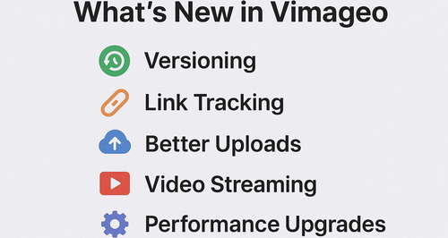 What’s New in Vimageo: Versioning, Link Tracking, Better Uploads & More